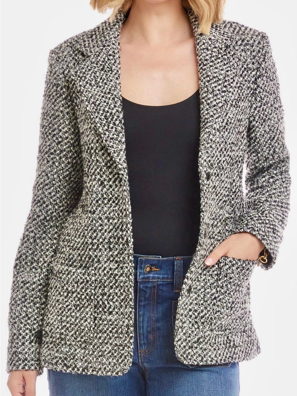 Karen Kane Black & White Textured Tweed Blazer - Size L